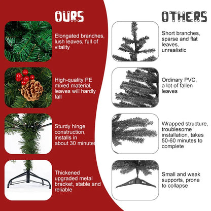 Árbol de Navidad artificial clásico de pino de 2,13 m/2,44 m, con bisagras de metal y 1000 ramas de PVC. Decoración para el hogar.