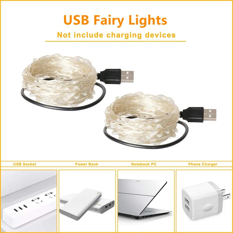 Luces LED Decorativas en Alambre de Cobre – USB 5V